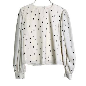 Showpo cream‎ & black dotted long sleeve high neck with lining blouse US Size 4